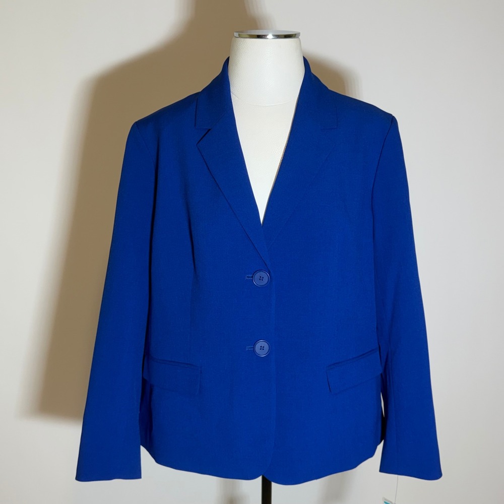 NWT Black Label by Evan Picone Cobalt Blue Blazer Jacket Womens Petite Size 16P